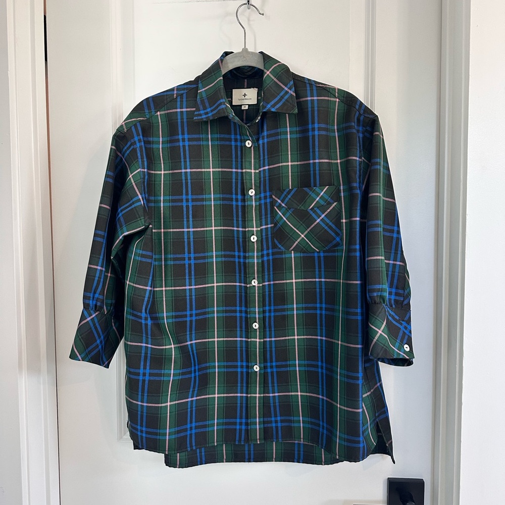 Tuckernuck x Cameran Eubanks collab Party Plaid Adair blouse